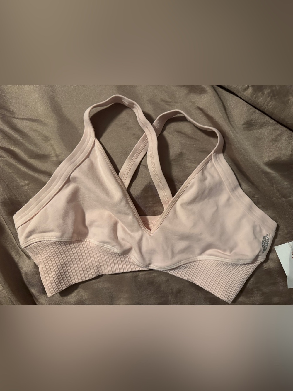 Free People Good Karma Super Plunge Bra Soft Blush Seamless Crisscross Bralette